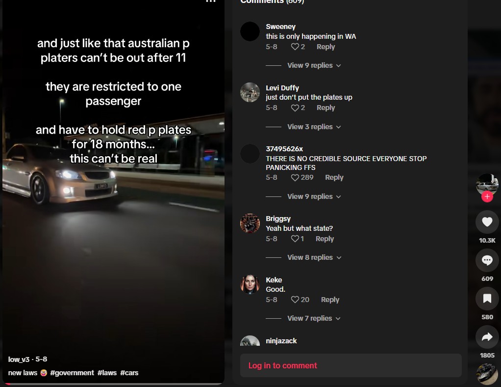 Tiktok showing user's frustration of p-plate changes